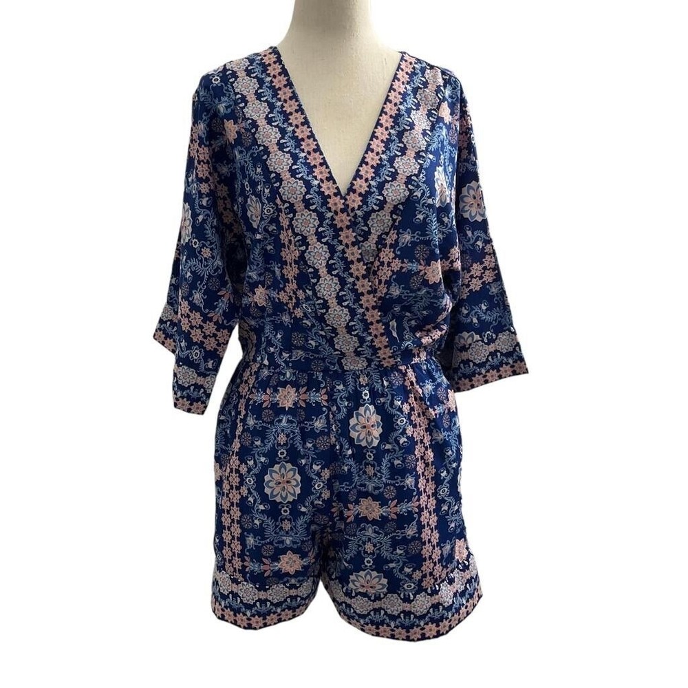Japna Women Size Small Romper Blue Lined Summer Floral 18-699